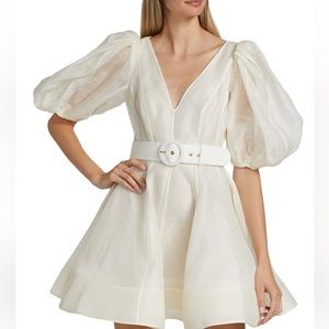 Zimmerman Belted Dancer Puff-Sleeve Minidress